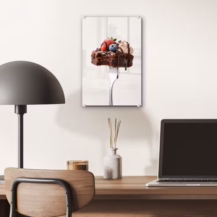 Glas schilderij - Vork - brownie - aardbei — 7