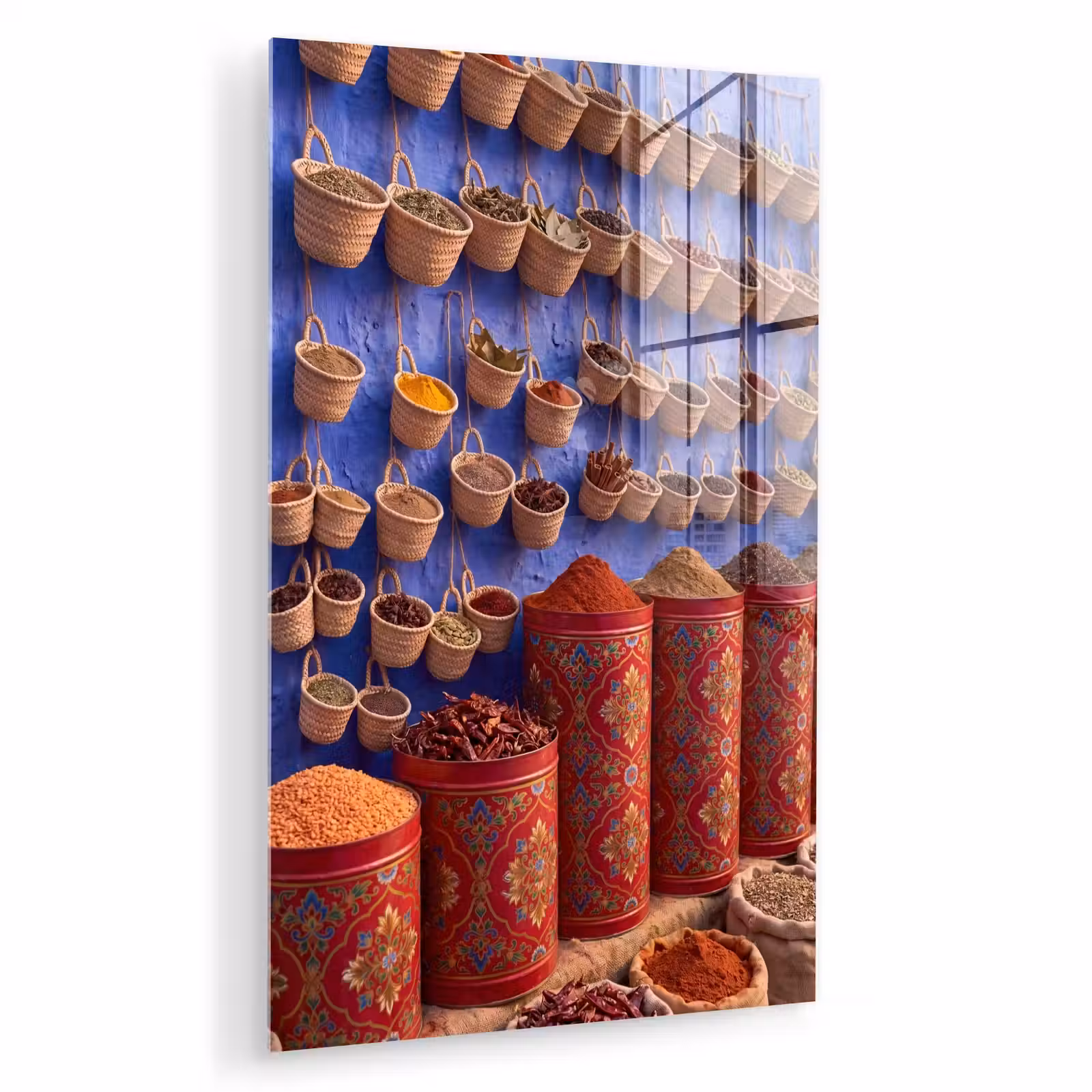 Glas schilderij - Kruiden - Manden - Markt — 1