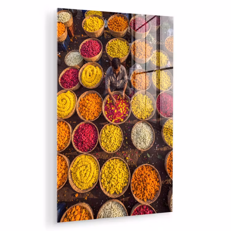 Glas schilderij - Bloemen - Markt - Kleurrijk — 1
