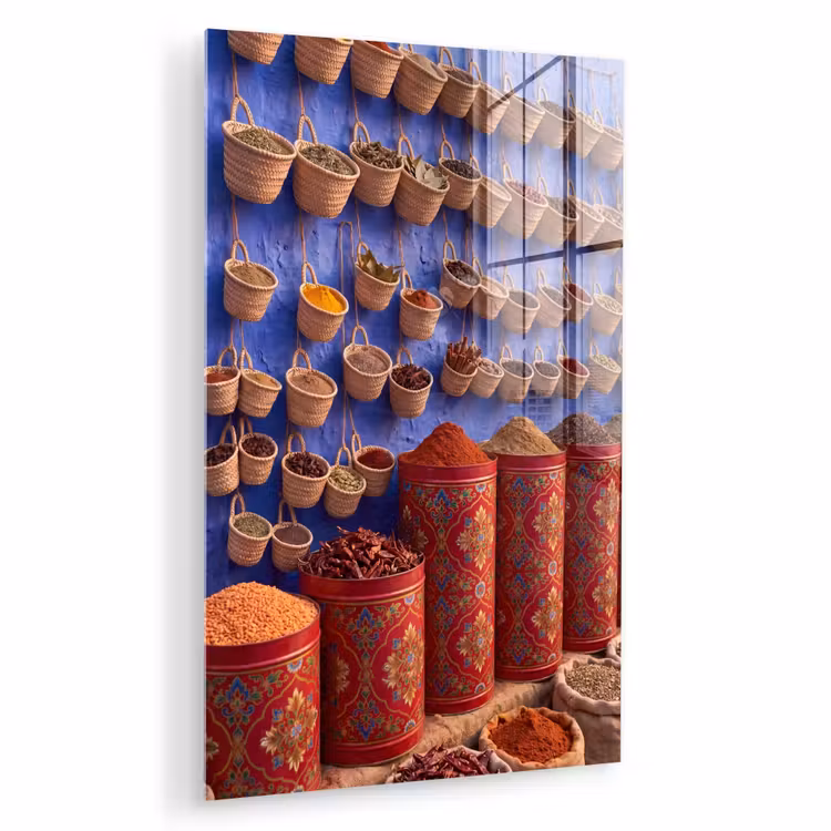 Glas schilderij - Kruiden - Manden - Markt — 1