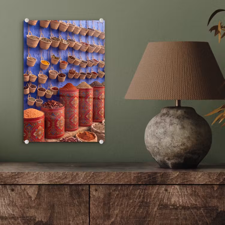 Glas schilderij - Kruiden - Manden - Markt — 4