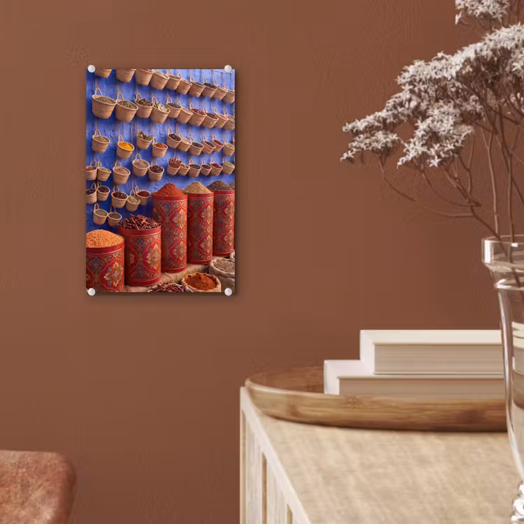 Glas schilderij - Kruiden - Manden - Markt — 6