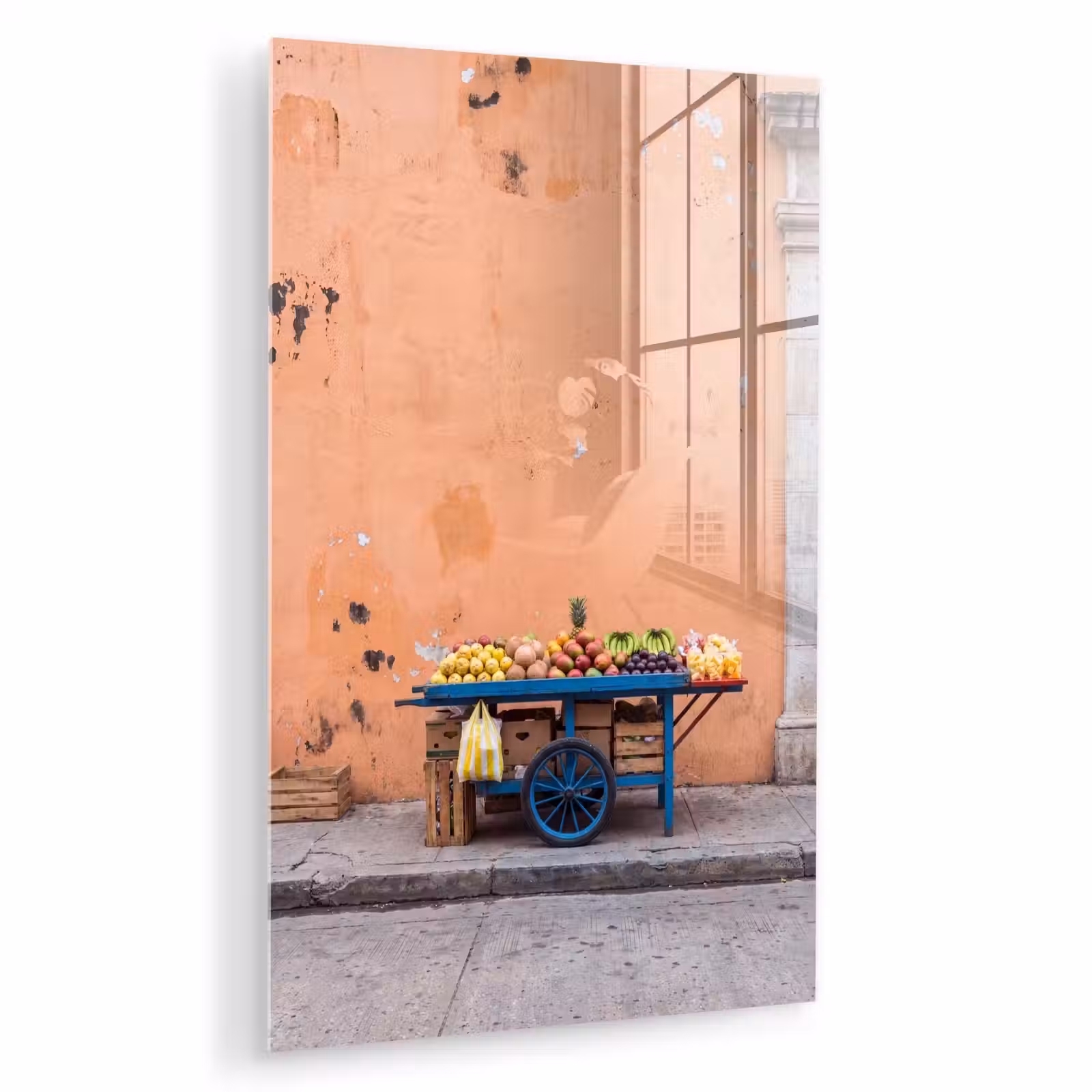 Glas schilderij - Fruit - Kar - Straat — 1