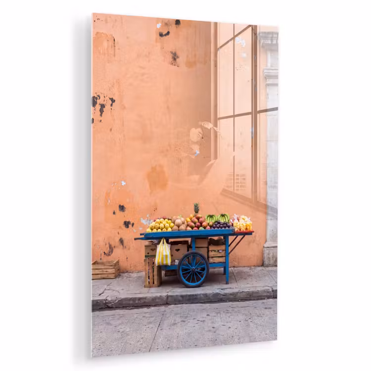 Glas schilderij - Fruit - Kar - Straat — 1