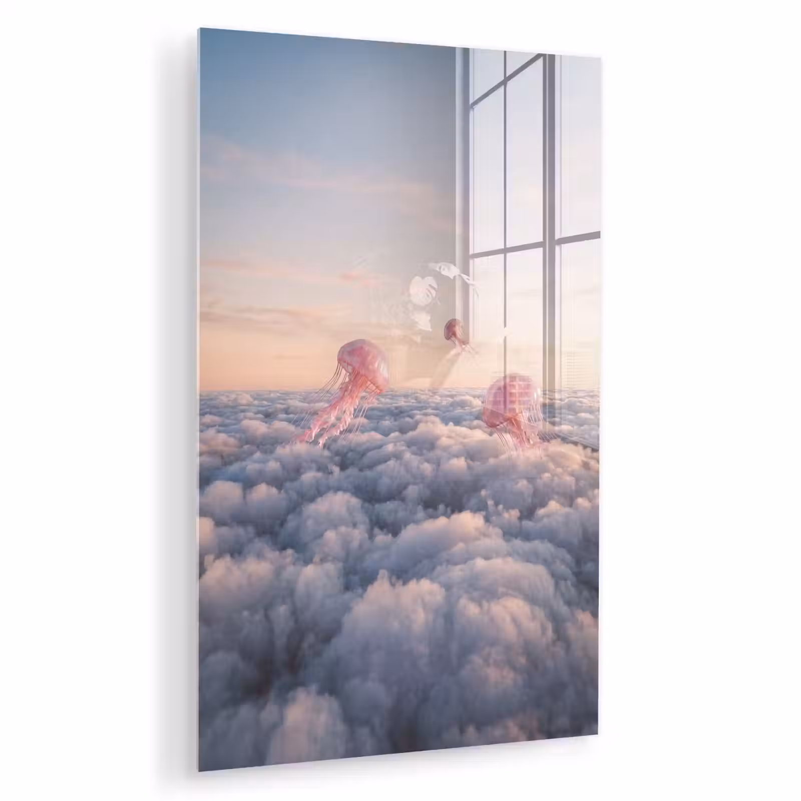 Glas schilderij - Roze dier - Wolken — 1