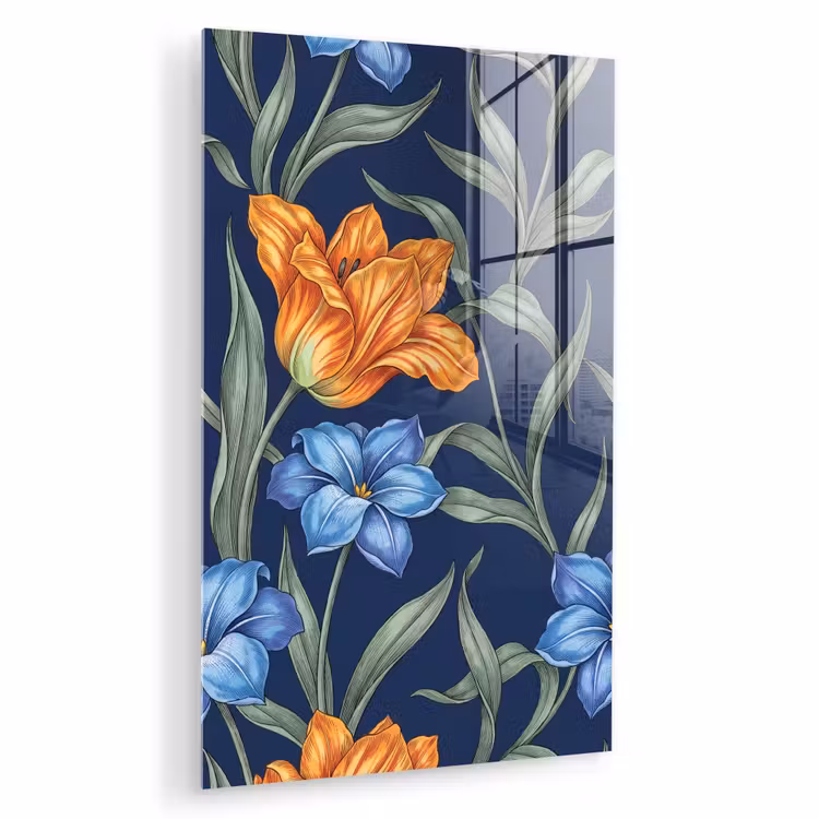 Glas schilderij - Bloemen - Botanisch - Patroon — 1