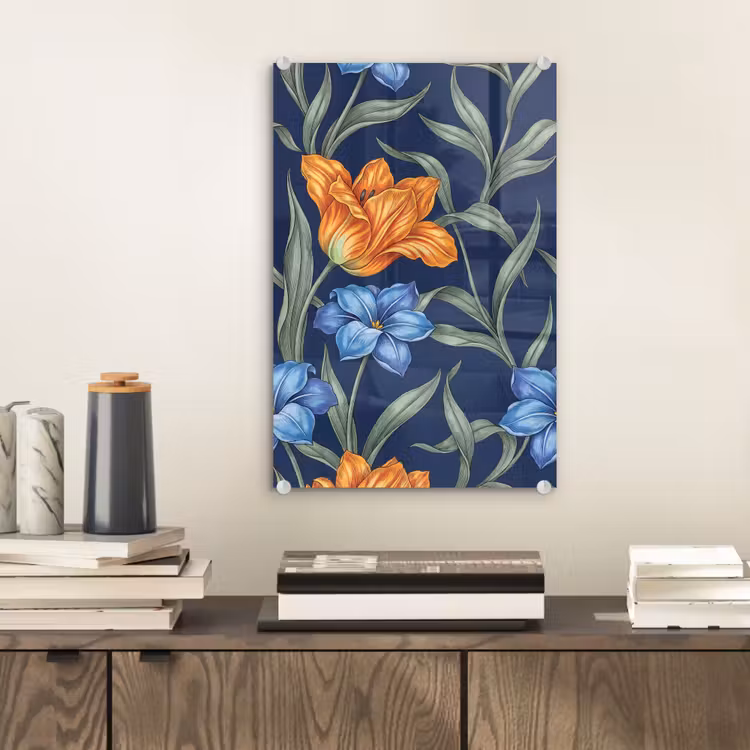 Glas schilderij - Bloemen - Botanisch - Patroon — 2