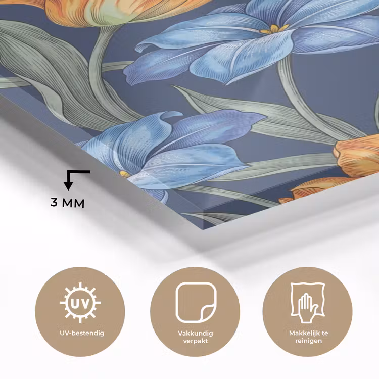 Glas schilderij - Bloemen - Botanisch - Patroon — 3