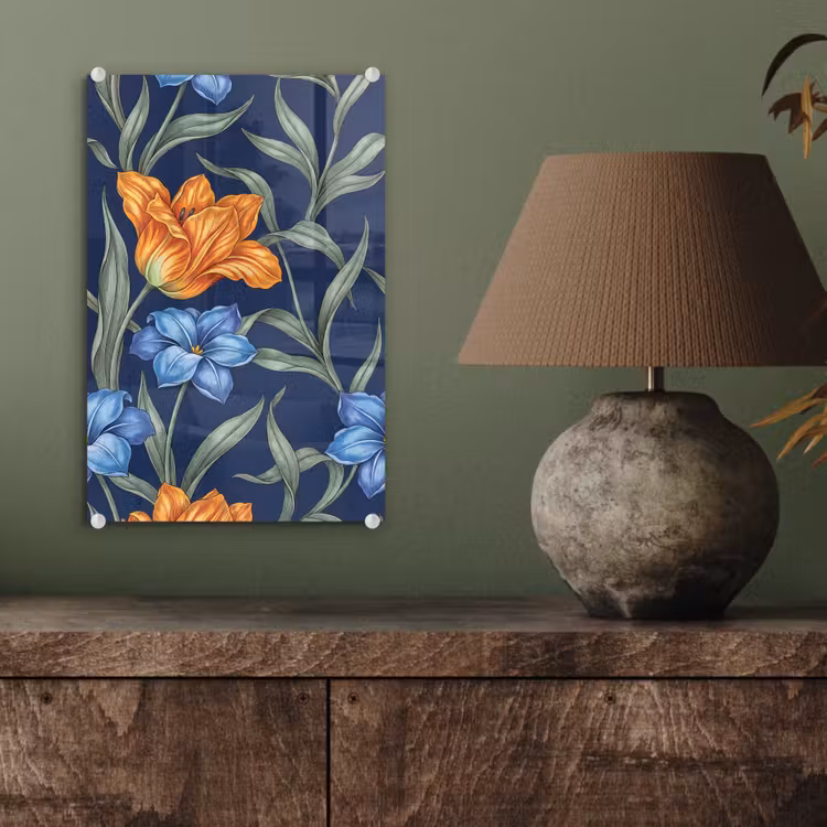 Glas schilderij - Bloemen - Botanisch - Patroon — 4