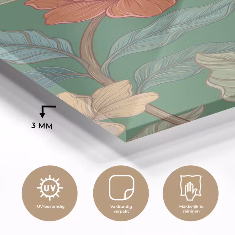Glas schilderij - Bloemen - Groen - Illustratie — 3