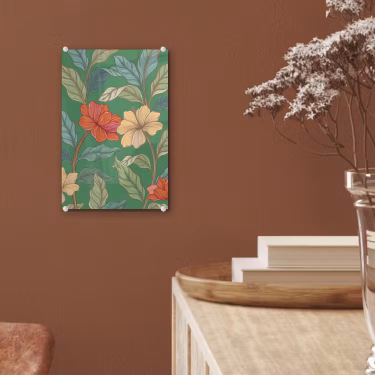 Glas schilderij - Bloemen - Groen - Illustratie — 6