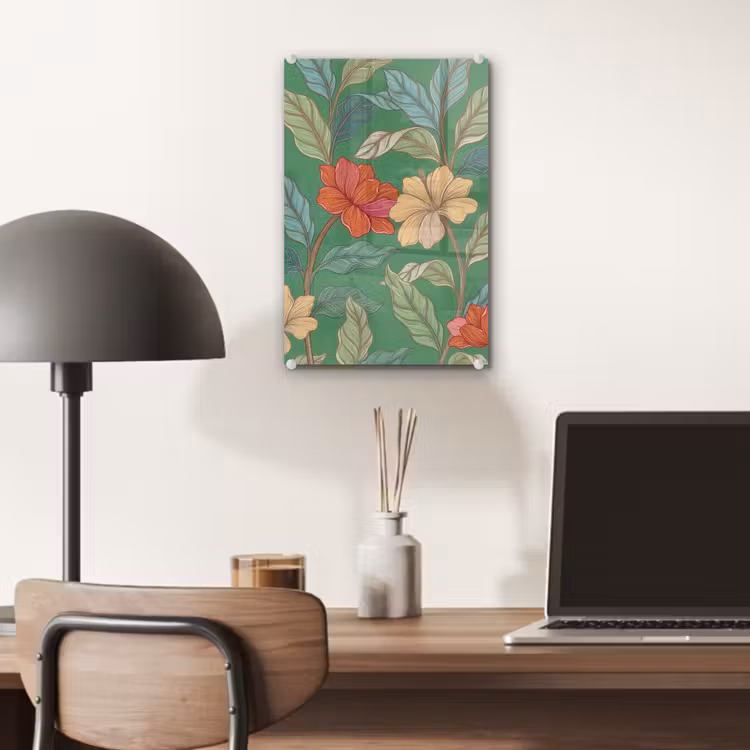 Glas schilderij - Bloemen - Groen - Illustratie — 7
