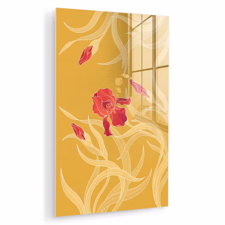 Glas schilderij - Bloemen - Illustratie - Rood — 1