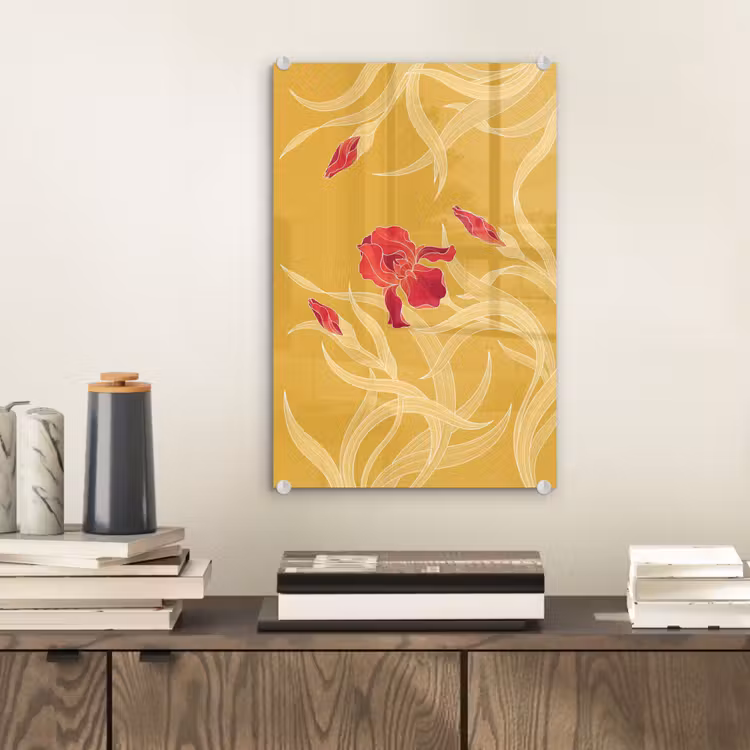 Glas schilderij - Bloemen - Illustratie - Rood — 2