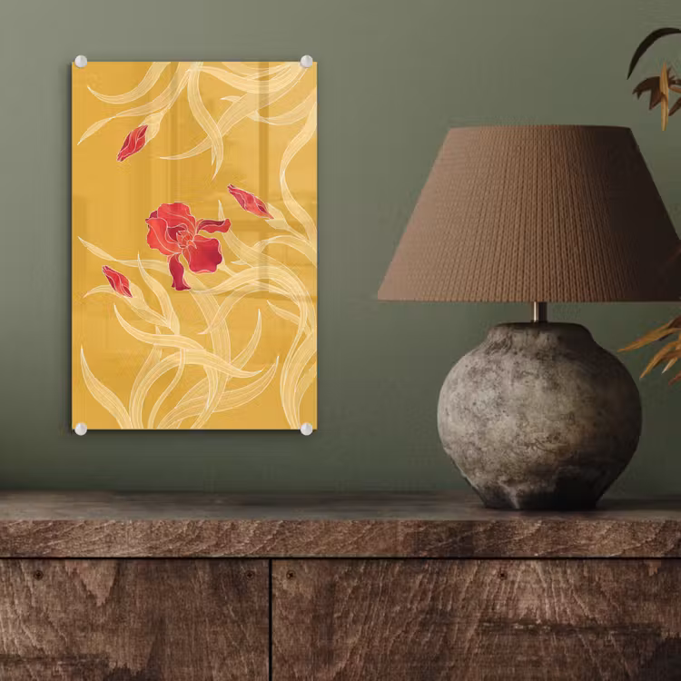 Glas schilderij - Bloemen - Illustratie - Rood — 4