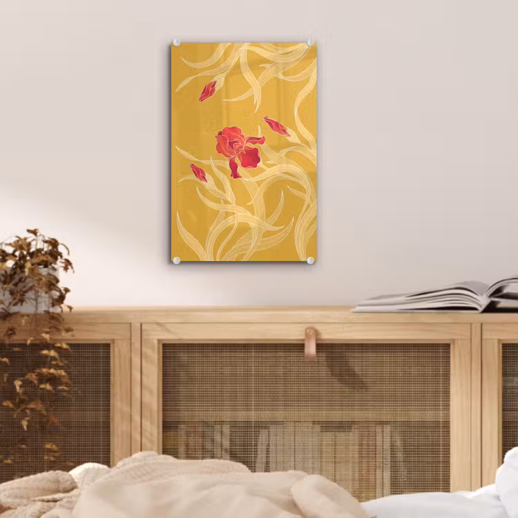 Glas schilderij - Bloemen - Illustratie - Rood — 5