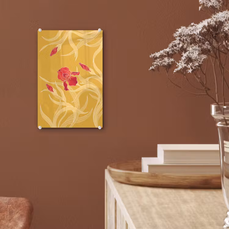 Glas schilderij - Bloemen - Illustratie - Rood — 6