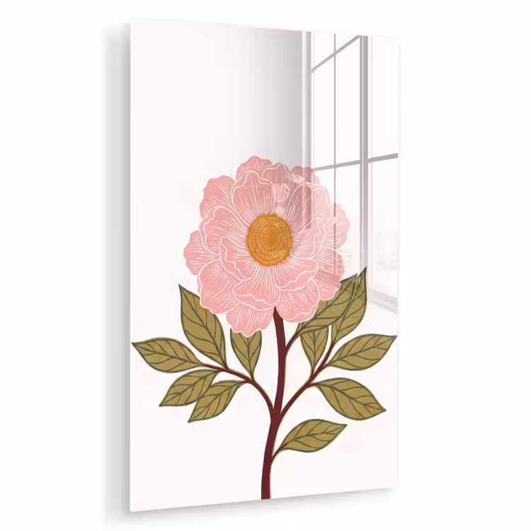 Glas schilderij - Bloemen - Roze - Illustratie — 1