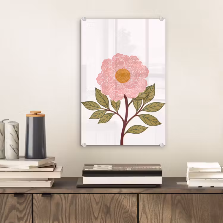 Glas schilderij - Bloemen - Roze - Illustratie — 2