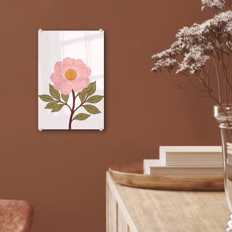 Glas schilderij - Bloemen - Roze - Illustratie — 6