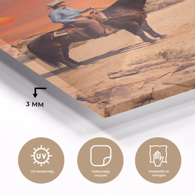 Glas schilderij - Cowboy - Paard - Woestijn — 3