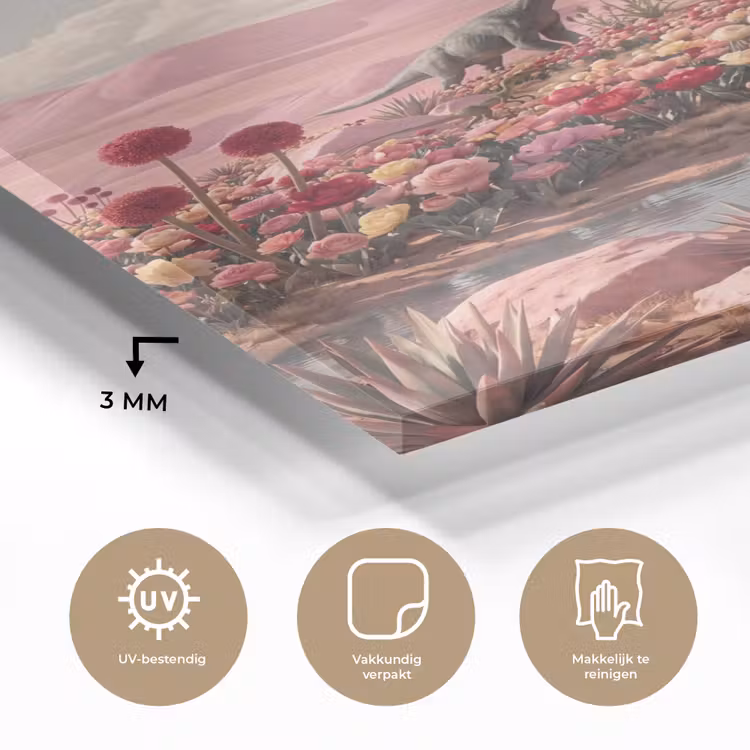 Glas schilderij - Dinosaurus - Roze - Landschap — 3