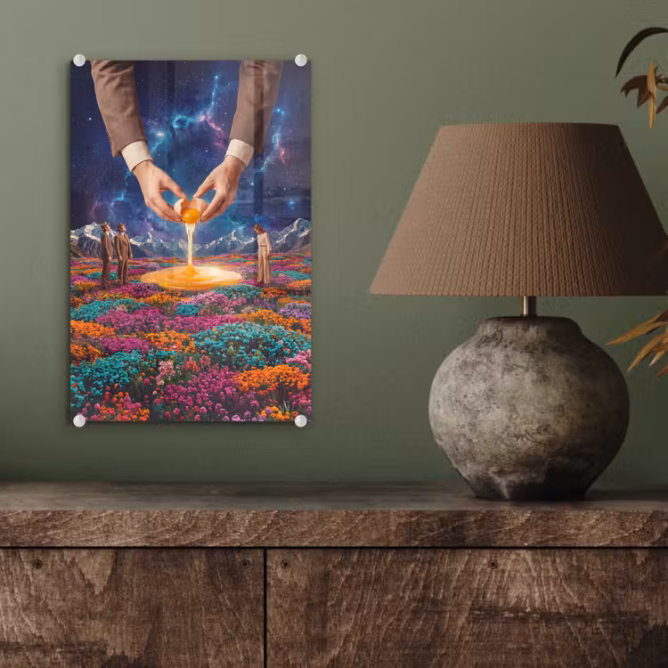 Glas schilderij - Handen - Ei - Surrealisme — 4