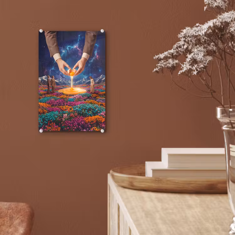 Glas schilderij - Handen - Ei - Surrealisme — 6