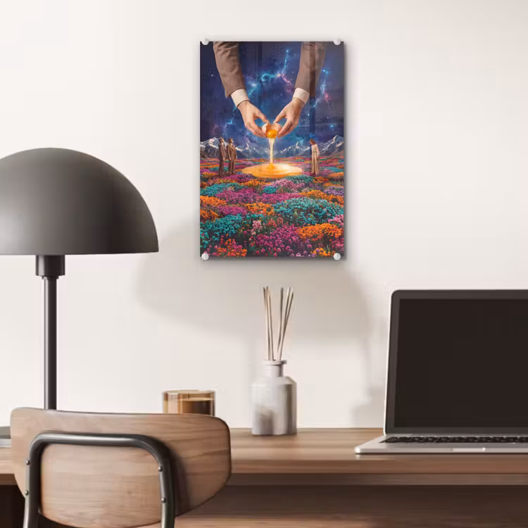 Glas schilderij - Handen - Ei - Surrealisme — 7