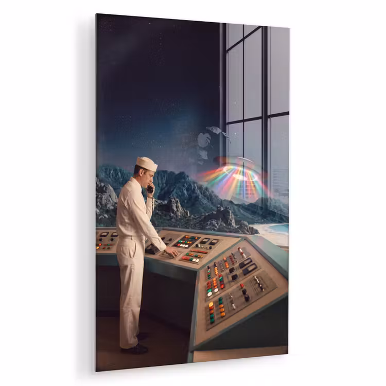 Glas schilderij - Man - Controlekamer - Strand — 1