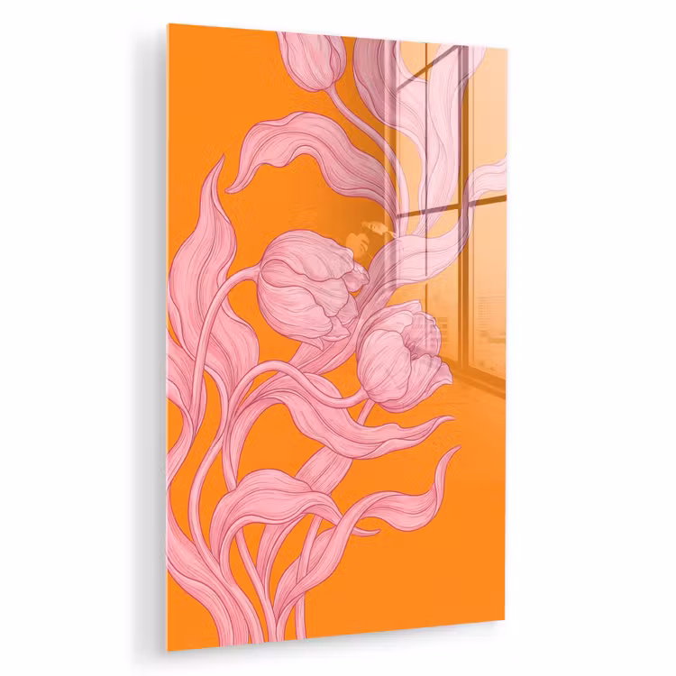 Glas schilderij - Roze bloemen - Modern — 1