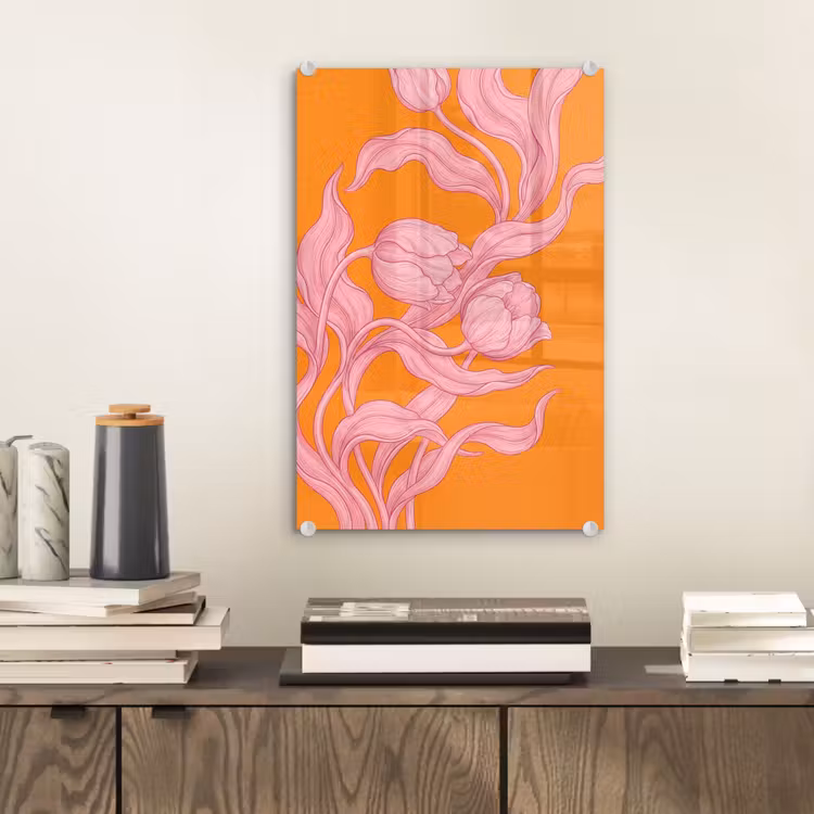 Glas schilderij - Roze bloemen - Modern — 2