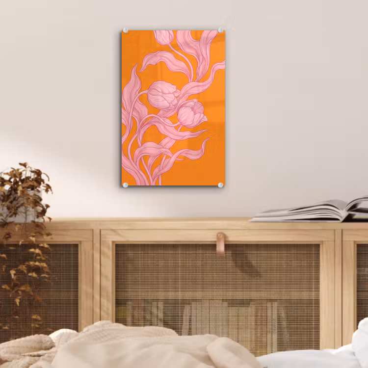 Glas schilderij - Roze bloemen - Modern — 5