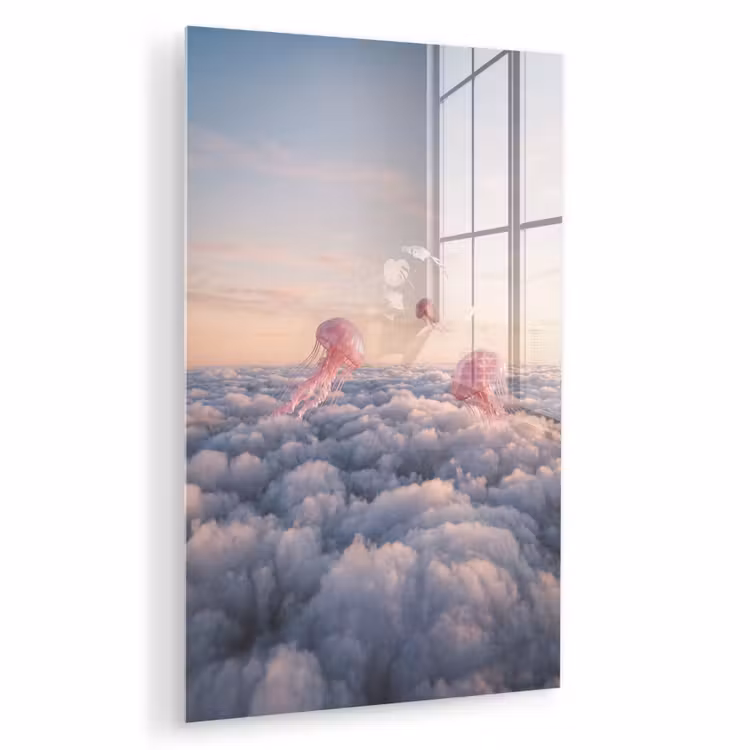 Glas schilderij - Roze dier - Wolken — 1