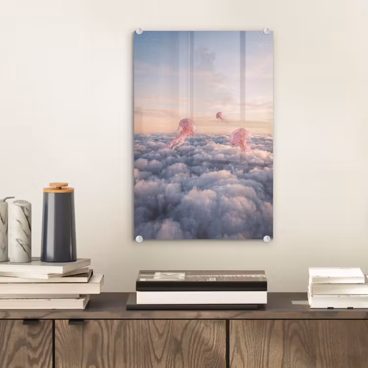 Glas schilderij - Roze dier - Wolken — 2