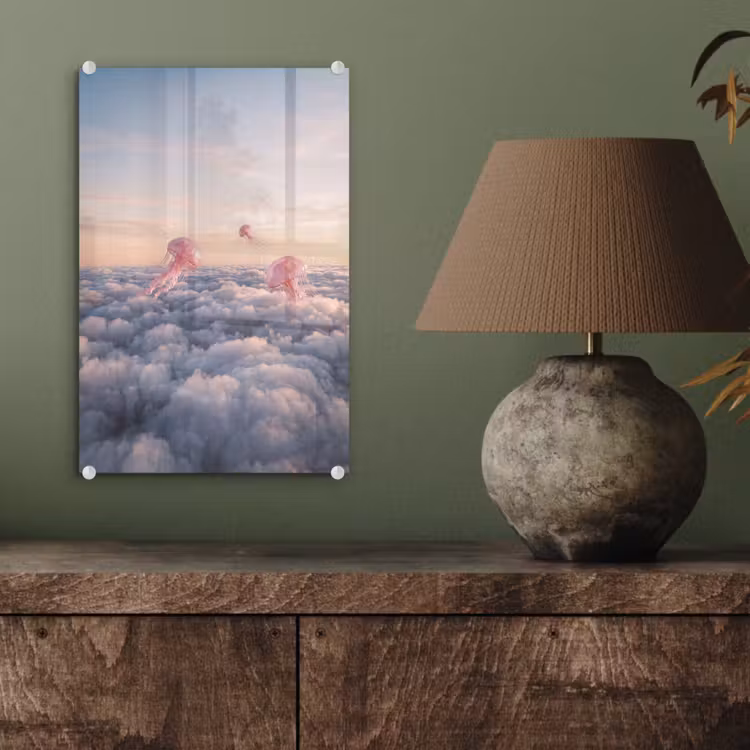 Glas schilderij - Roze dier - Wolken — 4