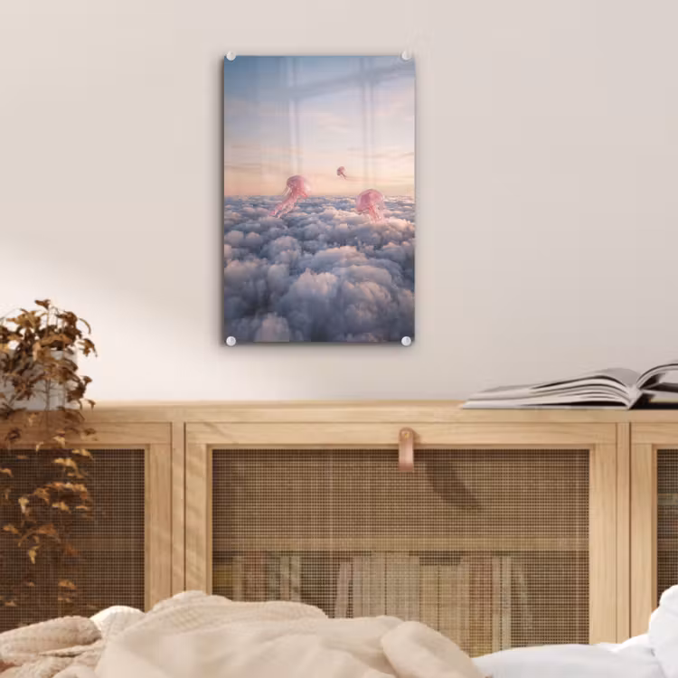 Glas schilderij - Roze dier - Wolken — 5