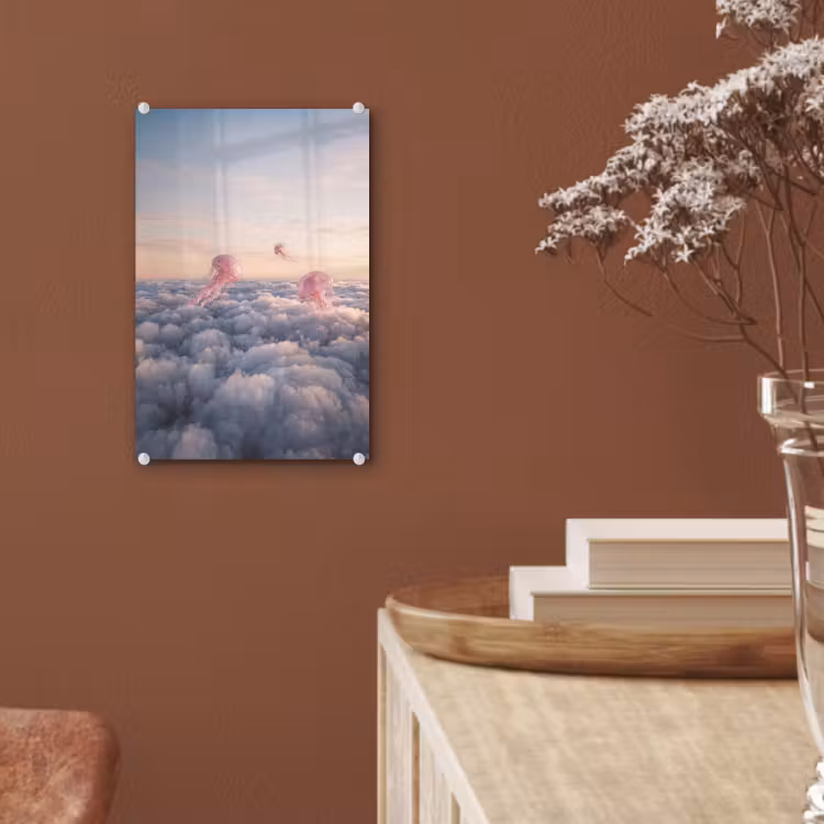 Glas schilderij - Roze dier - Wolken — 6