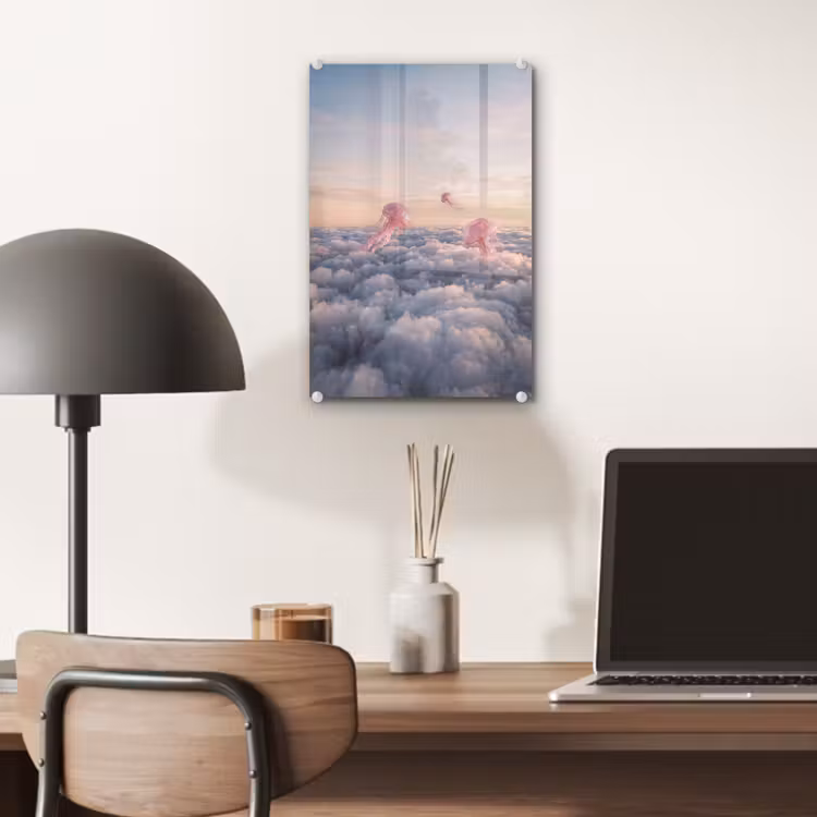 Glas schilderij - Roze dier - Wolken — 7