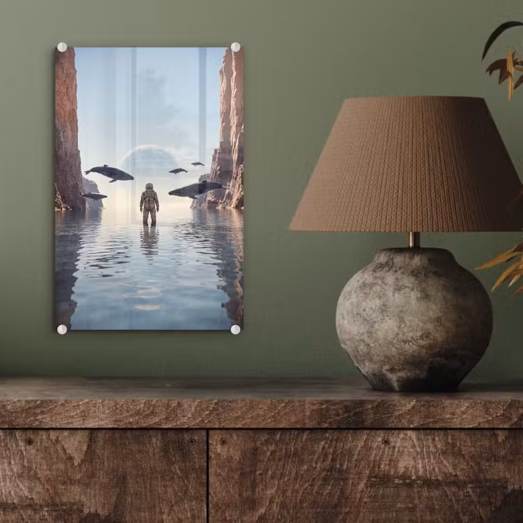 Glas schilderij - Ruimtevaarder - Walvis - Fantasie — 4