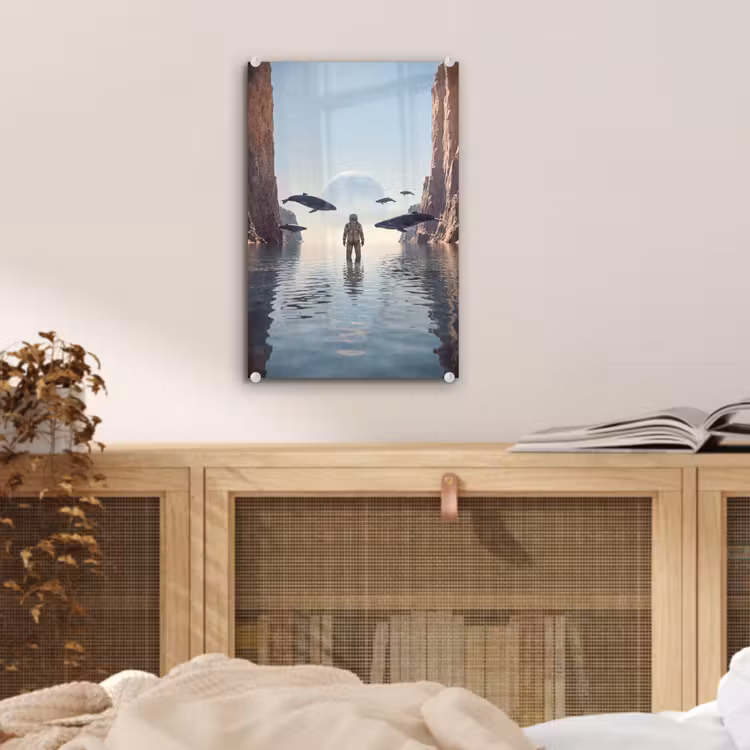 Glas schilderij - Ruimtevaarder - Walvis - Fantasie — 5