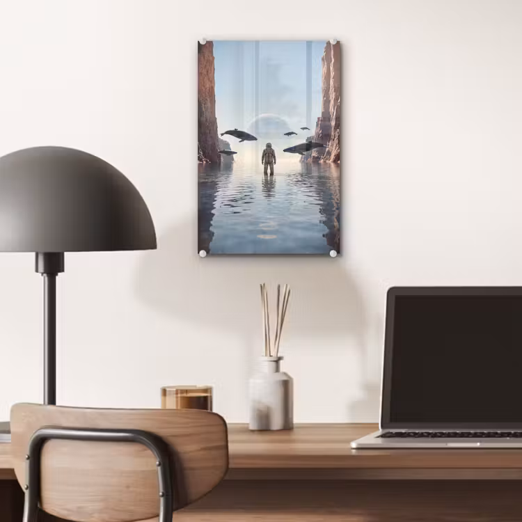 Glas schilderij - Ruimtevaarder - Walvis - Fantasie — 7
