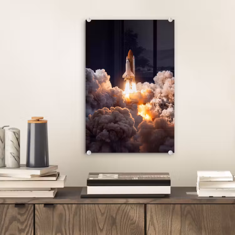 Glas schilderij - Ruimtevaartuig - Lancering - Sterren — 2