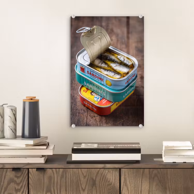 Glas schilderij - Vis - Blikjes - Keuken — 2