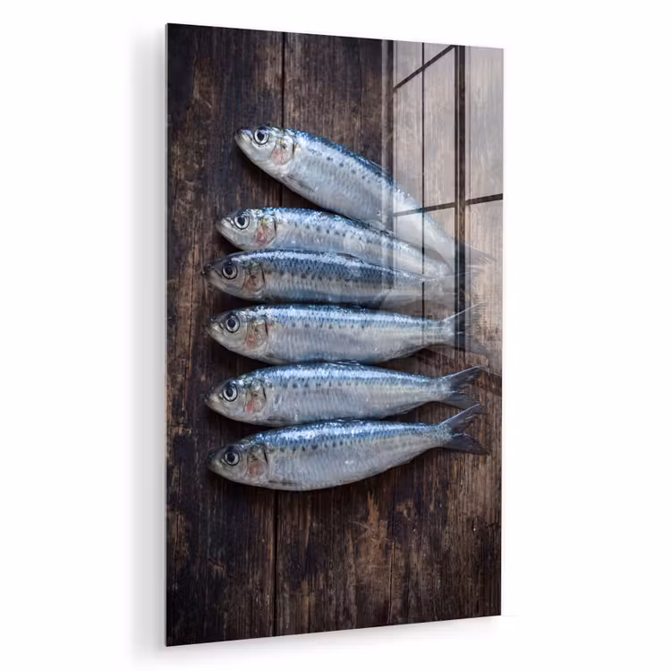 Glas schilderij - Vis - Hout - Eten — 1