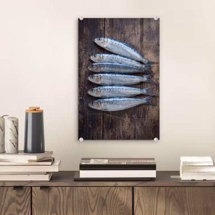 Glas schilderij - Vis - Hout - Eten — 2