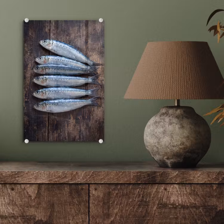 Glas schilderij - Vis - Hout - Eten — 4