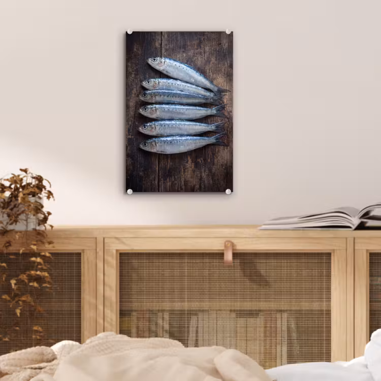Glas schilderij - Vis - Hout - Eten — 5