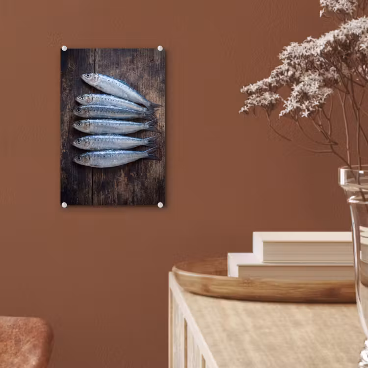 Glas schilderij - Vis - Hout - Eten — 6