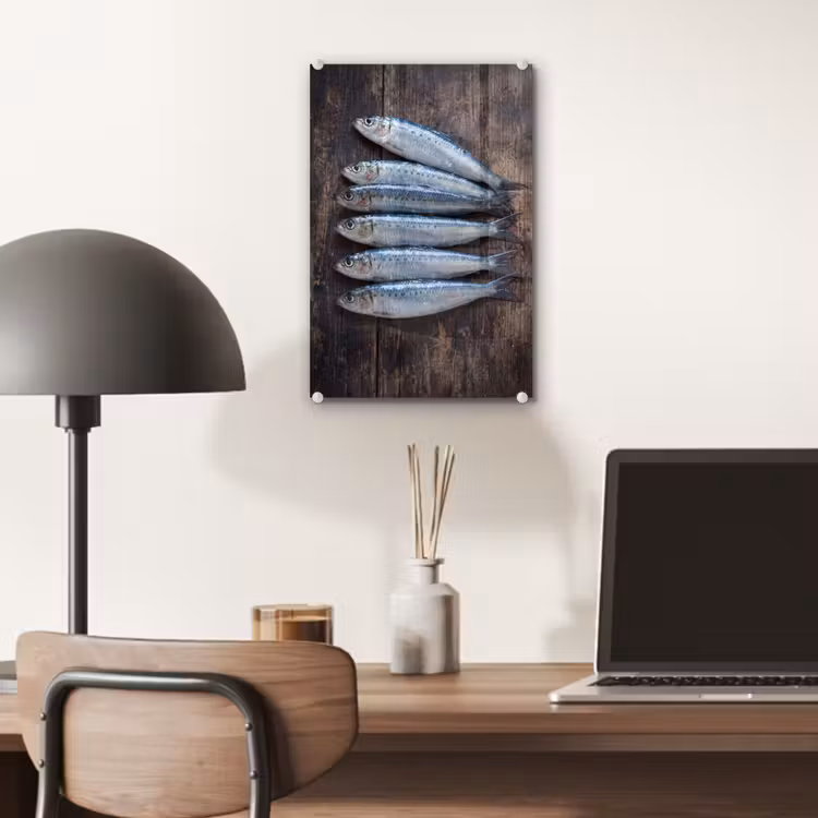 Glas schilderij - Vis - Hout - Eten — 7